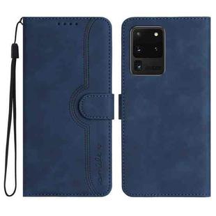 For Samsung Galaxy S20 Ultra Heart Pattern Skin Feel Leather Phone Case(Royal Blue)