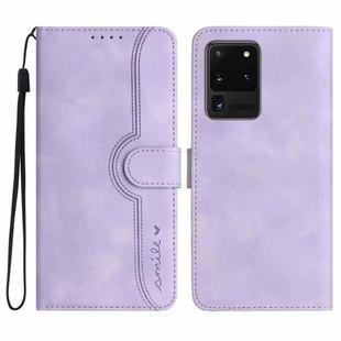 For Samsung Galaxy S20 Ultra Heart Pattern Skin Feel Leather Phone Case(Purple)
