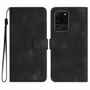 For Samsung Galaxy S20 Ultra Heart Pattern Skin Feel Leather Phone Case(Black)