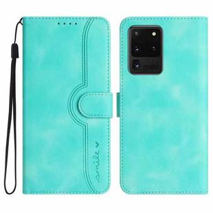 For Samsung Galaxy S20 Ultra Heart Pattern Skin Feel Leather Phone Case(Light Blue)