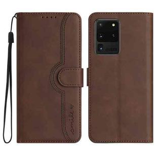 For Samsung Galaxy S20 Ultra Heart Pattern Skin Feel Leather Phone Case(Brown)
