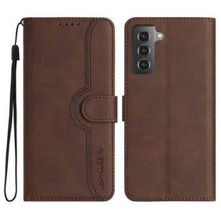 For Samsung Galaxy S21 5G Heart Pattern Skin Feel Leather Phone Case(Brown)
