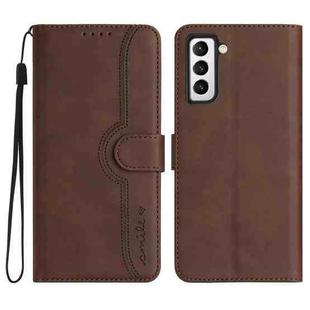 For Samsung Galaxy S21 FE 5G Heart Pattern Skin Feel Leather Phone Case(Brown)