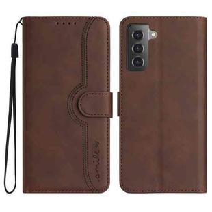 For Samsung Galaxy S21+ 5G Heart Pattern Skin Feel Leather Phone Case(Brown)