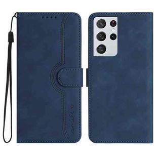For Samsung Galaxy S21 Ultra 5G Heart Pattern Skin Feel Leather Phone Case(Royal Blue)