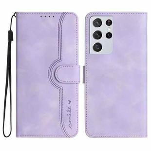 For Samsung Galaxy S21 Ultra 5G Heart Pattern Skin Feel Leather Phone Case(Purple)