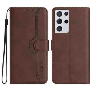 For Samsung Galaxy S21 Ultra 5G Heart Pattern Skin Feel Leather Phone Case(Brown)