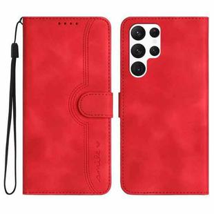 For Samsung Galaxy S22 Ultra 5G Heart Pattern Skin Feel Leather Phone Case(Red)