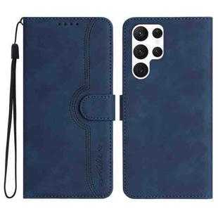 For Samsung Galaxy S22 Ultra 5G Heart Pattern Skin Feel Leather Phone Case(Royal Blue)