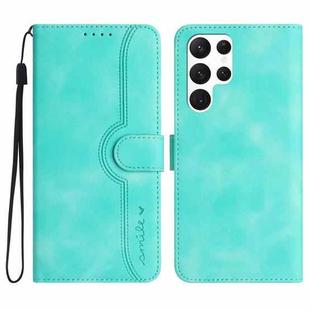 For Samsung Galaxy S22 Ultra 5G Heart Pattern Skin Feel Leather Phone Case(Light Blue)