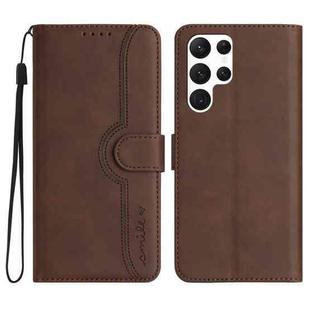 For Samsung Galaxy S23 Ultra 5G Heart Pattern Skin Feel Leather Phone Case(Brown)