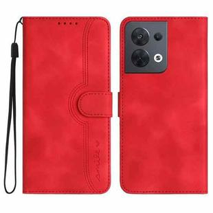 For OPPO Reno8 5G Global Heart Pattern Skin Feel Leather Phone Case(Red)