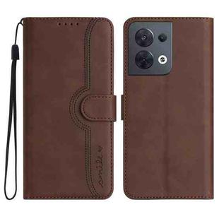 For OPPO Reno8 5G Global Heart Pattern Skin Feel Leather Phone Case(Brown)