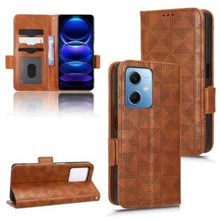 For Xiaomi Redmi Note 12 5G Global Symmetrical Triangle Leather Phone Case(Brown)