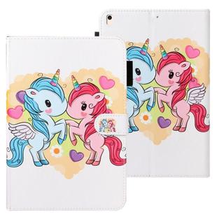 For iPad 10.2 Cross Texture Painted Horizontal Leather Case with Sleep / Wake-up Function & Card Slot & Holder & Wallet(Couple Unicorn)