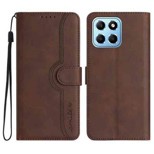 For Honor X8 5G Heart Pattern Skin Feel Leather Phone Case(Brown)