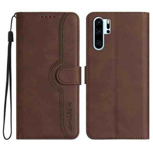 For Huawei P30 Pro Heart Pattern Skin Feel Leather Phone Case(Brown)