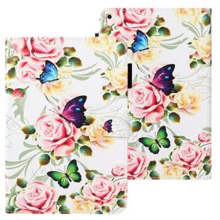For iPad 10.2 Cross Texture Painted Horizontal Leather Case with Sleep / Wake-up Function & Card Slot & Holder & Wallet(White Peony Flower)