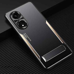 For OPPO A1 Pro / A98 Blade Series TPU + Titanium Alloy Phone Case with Holder(Black Gold)