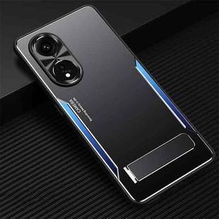 For OPPO A1 Pro / A98 Blade Series TPU + Titanium Alloy Phone Case with Holder(Black Blue)