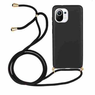 For Xiaomi Mi 11 Lite Wheat Straw Material + TPU Phone Case with Lanyard(Black)