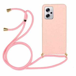 For Xiaomi Redmi Note 11 Pro+ 5G Wheat Straw Material + TPU Phone Case with Lanyard(Pink)