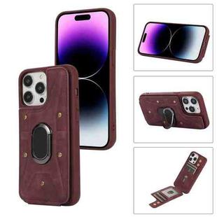 For iPhone 14 Pro Armor Ring Wallet Back Cover Phone Case(Wine Red)