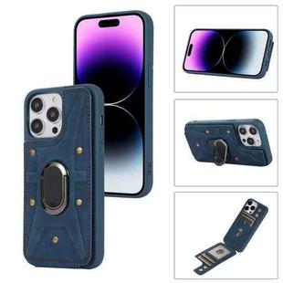 For iPhone 14 Pro Armor Ring Wallet Back Cover Phone Case(Blue)