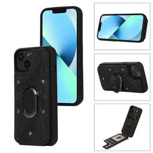 For iPhone 14 Plus Armor Ring Wallet Back Cover Phone Case(Black)