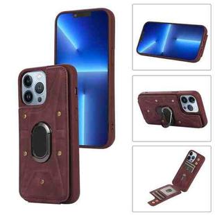 For iPhone 13 Pro Max Armor Ring Wallet Back Cover Phone Case(Wine Red)