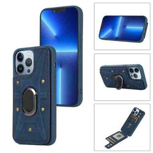 For iPhone 13 Pro Max Armor Ring Wallet Back Cover Phone Case(Blue)