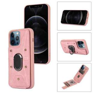 For iPhone 12 / 12 Pro Armor Ring Wallet Back Cover Phone Case(Pink)