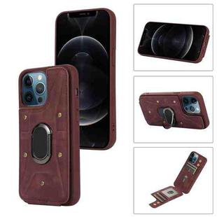 For iPhone 12 Pro Max Armor Ring Wallet Back Cover Phone Case(Wine Red)