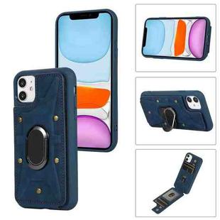 For iPhone 11 Armor Ring Wallet Back Cover Phone Case(Blue)