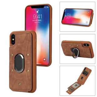 For iPhone X / XS Armor Ring Wallet Back Cover Phone Case(Brown)
