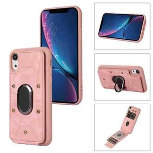 For iPhone XR Armor Ring Wallet Back Cover Phone Case(Pink)