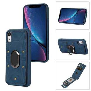 For iPhone XR Armor Ring Wallet Back Cover Phone Case(Blue)