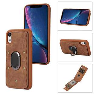 For iPhone XR Armor Ring Wallet Back Cover Phone Case(Brown)