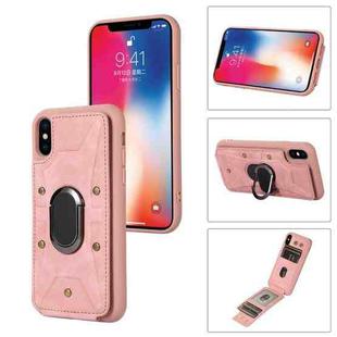 For iPhone XS Max Armor Ring Wallet Back Cover Phone Case(Pink)