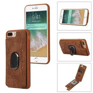 For iPhone 8 Plus / 7 Plus Armor Ring Wallet Back Cover Phone Case(Brown)