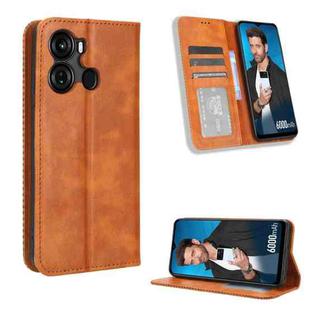 For Itel P40 Magnetic Buckle Retro Texture Leather Phone Case(Brown)