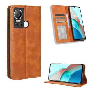 For Itel S18 S663L Magnetic Buckle Retro Texture Leather Phone Case(Brown)