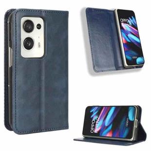 For OPPO Find N2 Magnetic Buckle Retro Texture Leather Phone Case(Blue)