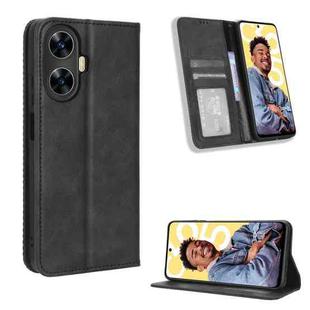 For Realme C55 4G Magnetic Buckle Retro Texture Leather Phone Case(Black)