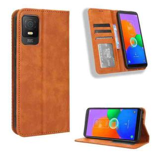 For TCL 403 Magnetic Buckle Retro Texture Leather Phone Case(Brown)