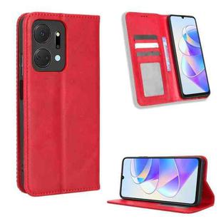 For Honor X7a Magnetic Buckle Retro Texture Leather Phone Case(Red)