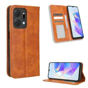 For Honor X7a Magnetic Buckle Retro Texture Leather Phone Case(Brown)