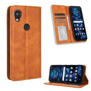 For Kyocera Digno SX3 KYG02 Magnetic Buckle Retro Texture Leather Phone Case(Brown)