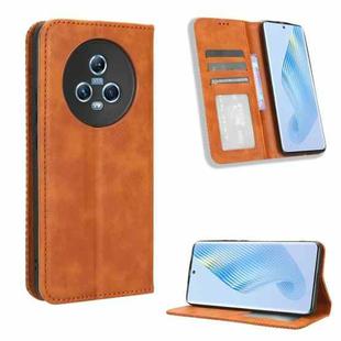 For Honor Magic5 Magnetic Buckle Retro Texture Leather Phone Case(Brown)