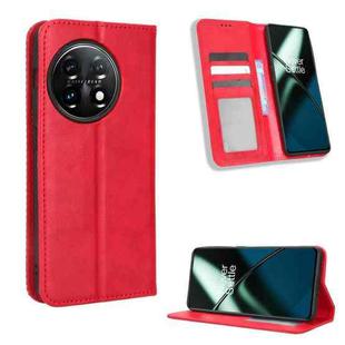 For OnePlus 11R / Ace 2 Magnetic Buckle Retro Texture Leather Phone Case(Red)